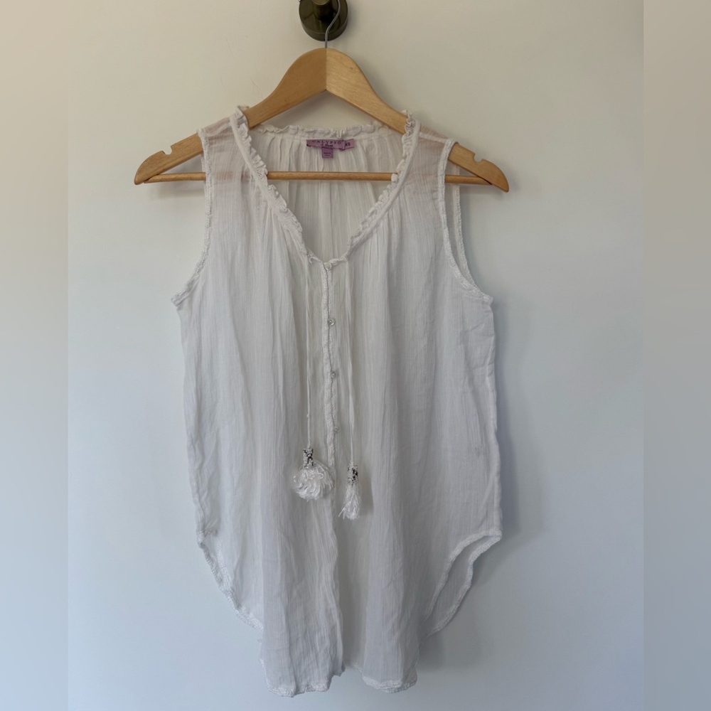 Calypso St. Barth White Sleeveless Top with Tassels